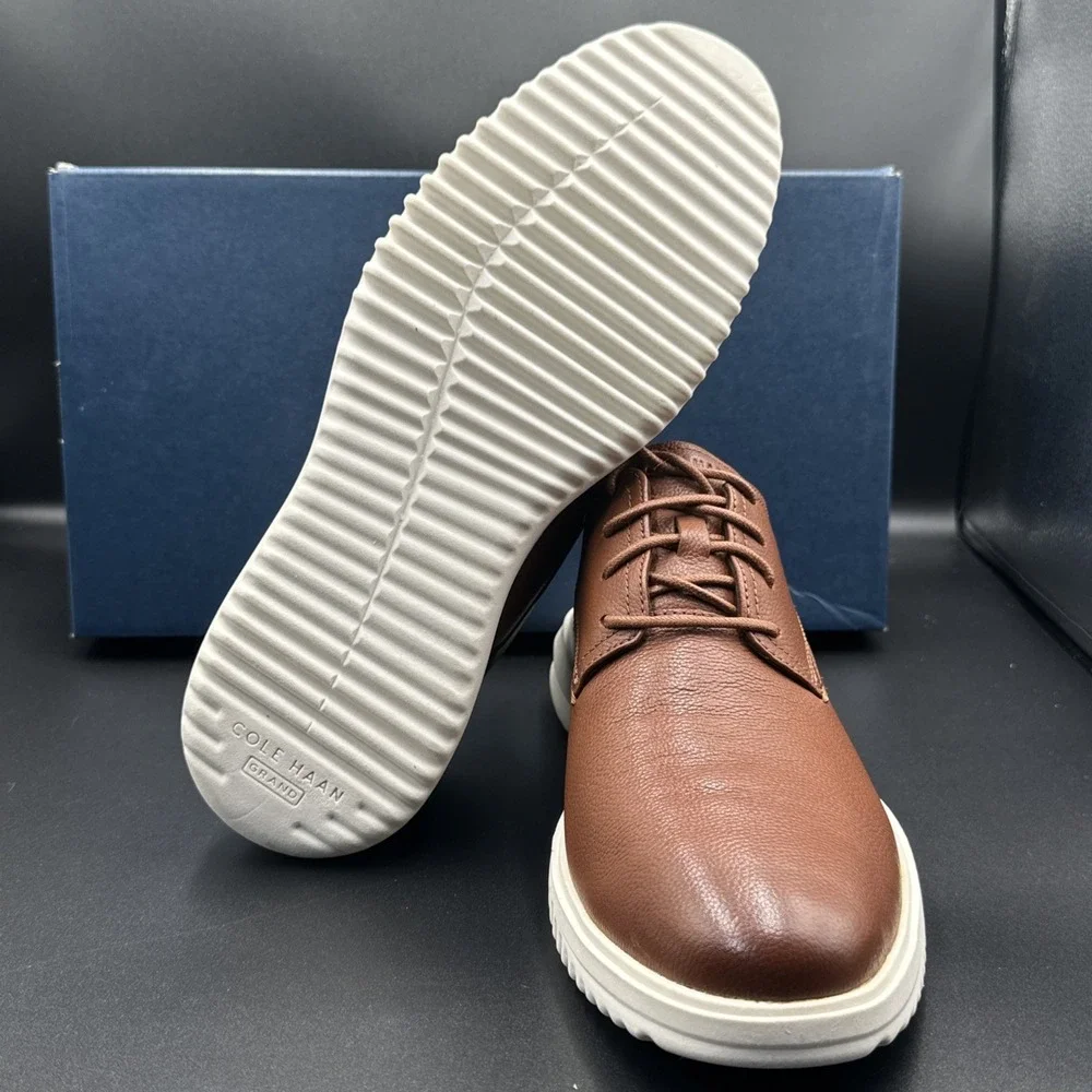 Cole Haan Grand Plain Toe Oxford C36935 British Tan Tumbled Leather Men's Sz 8.5